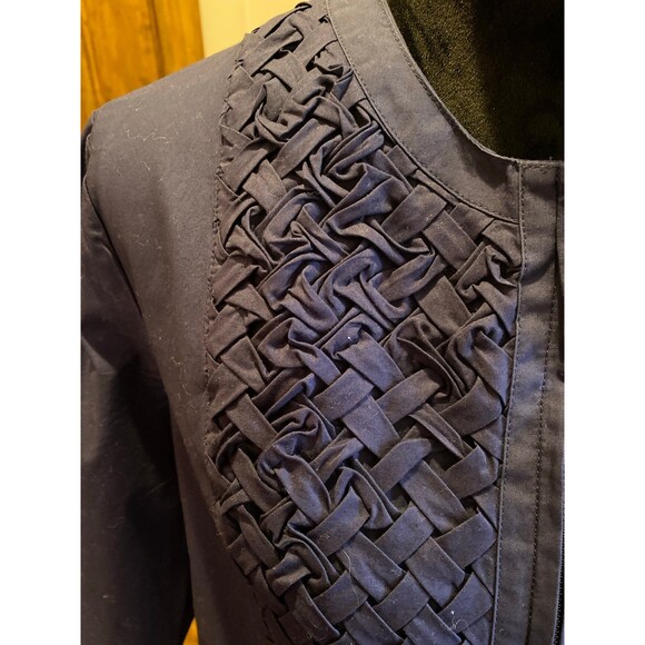 Coldwatercreek Jacket Sz 12 Navy Basket weave Design Zipper Front Gathered Back - Picture 7 of 12